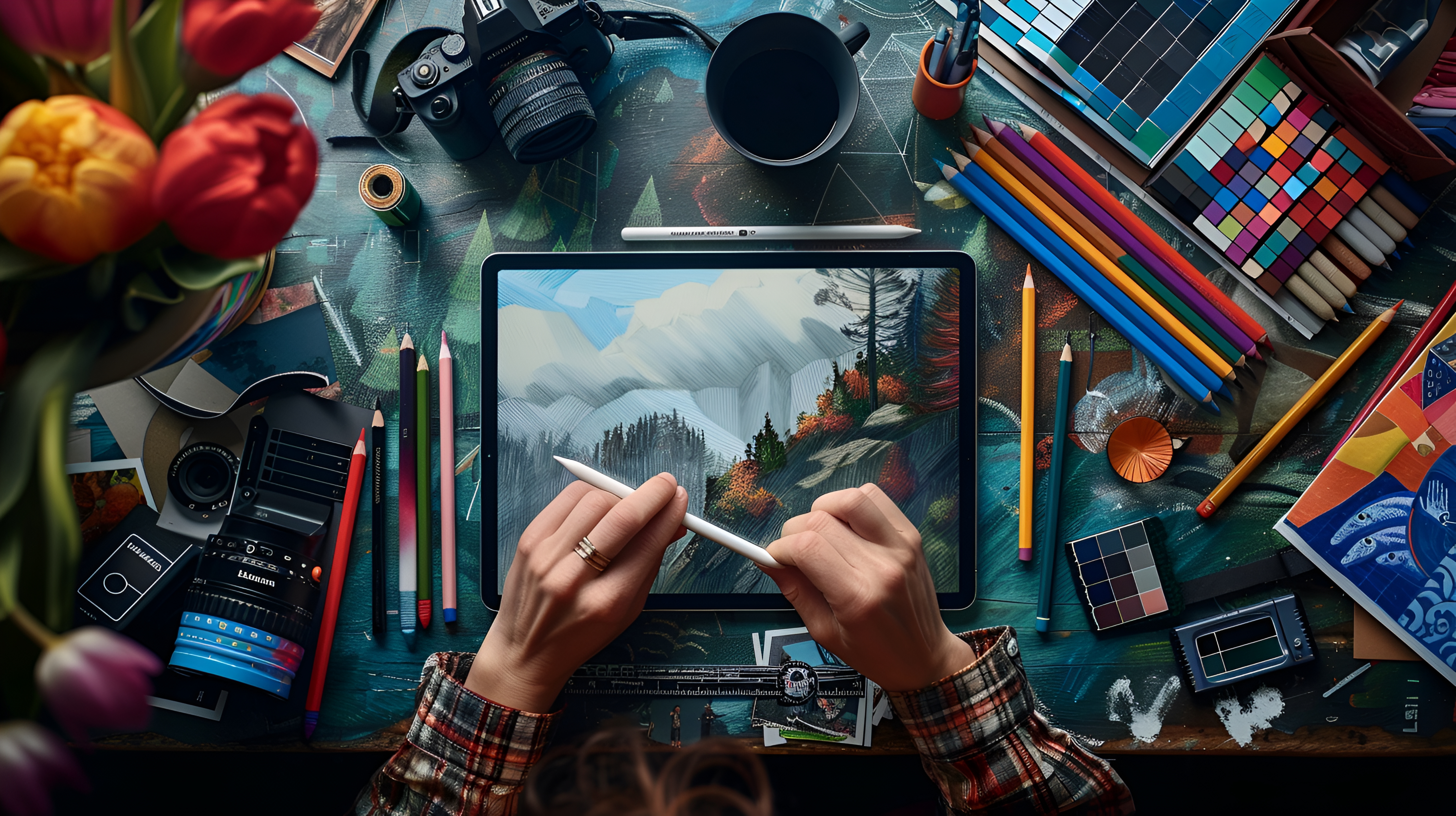 Diseñador trabajando en herramientas creativas