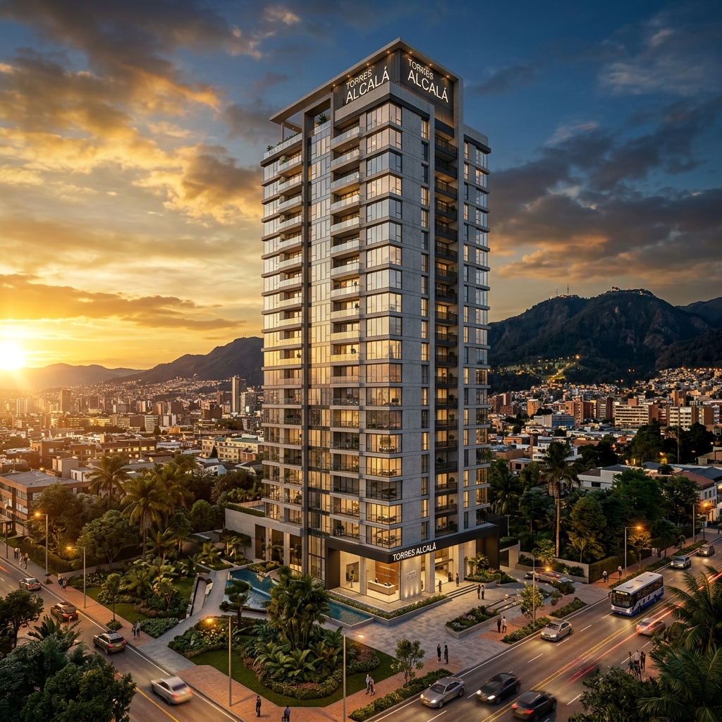 Vista exterior de Torres Alcalá al atardecer