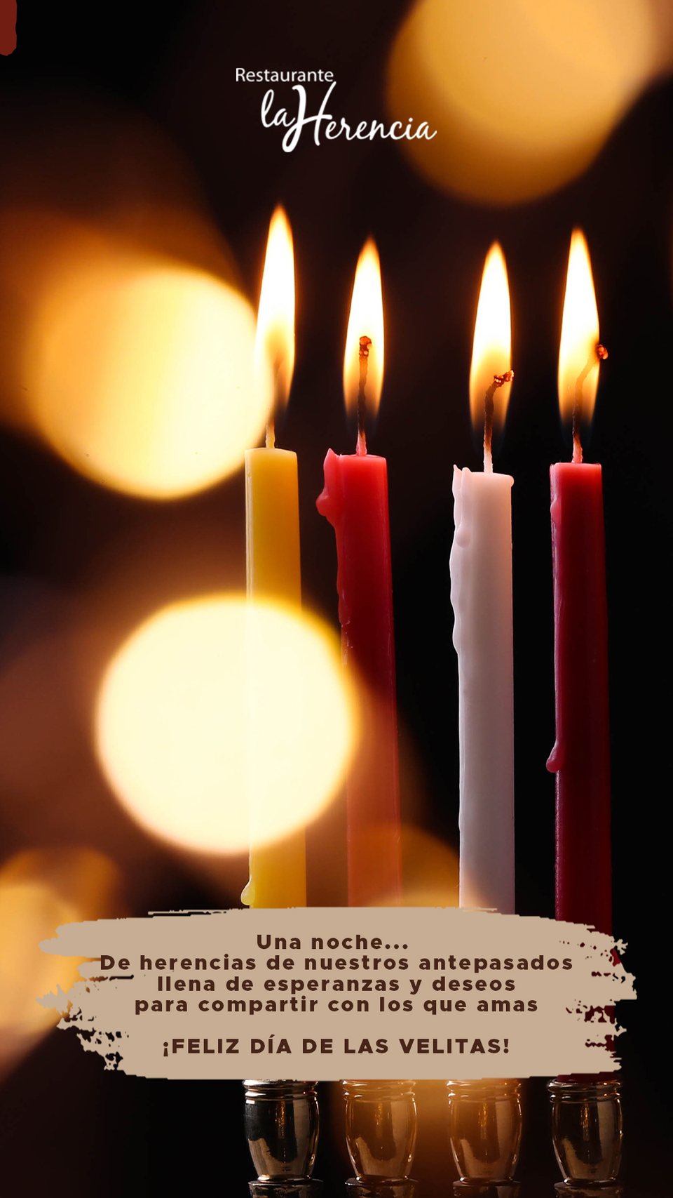 Historia vertical del Día de las Velitas: las mismas velas encendidas, recortadas en formato vertical con el logotipo del restaurante