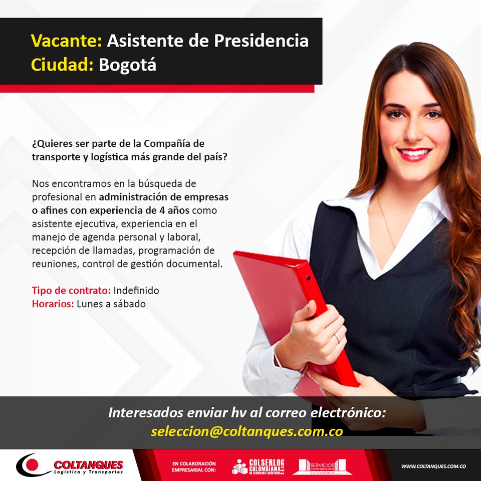 Vacante de asistente de presidencia en Bogotá