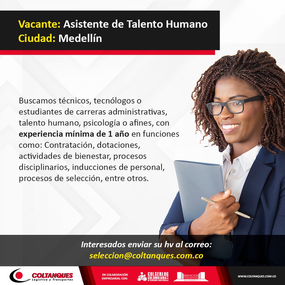 Vacante de asistente de talento humano en Medellín