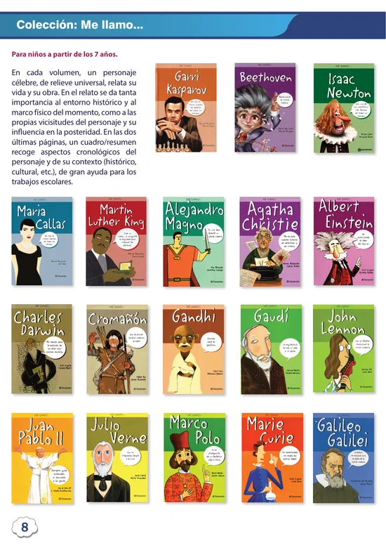 Página del catálogo con la colección Me llamo, biografías ilustradas para niños