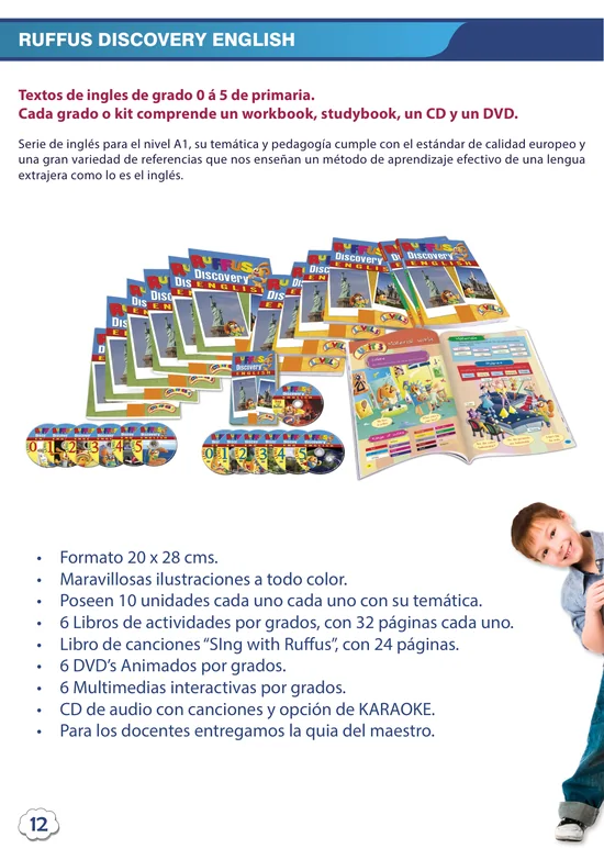 Página del catálogo con el material de inglés Ruffus Discovery English