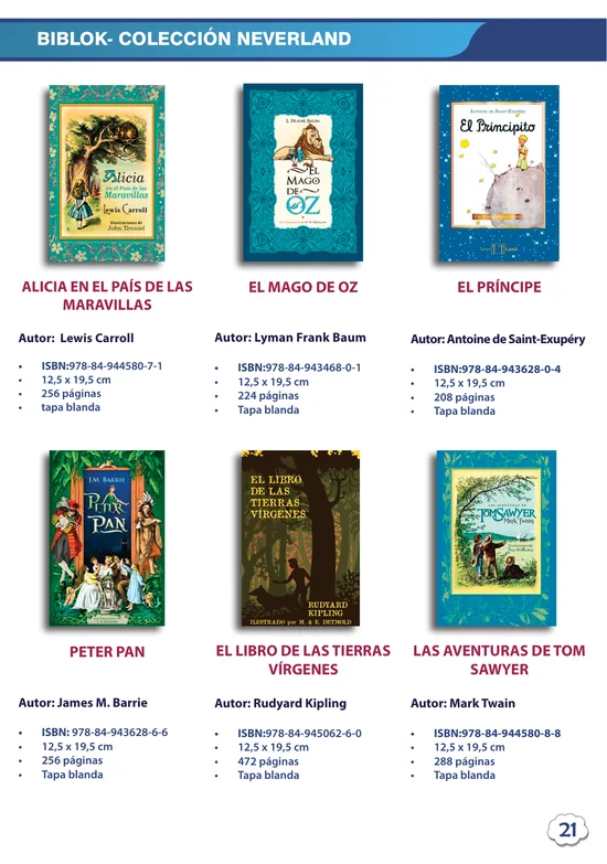 Página del catálogo con la colección Neverland de clásicos ilustrados