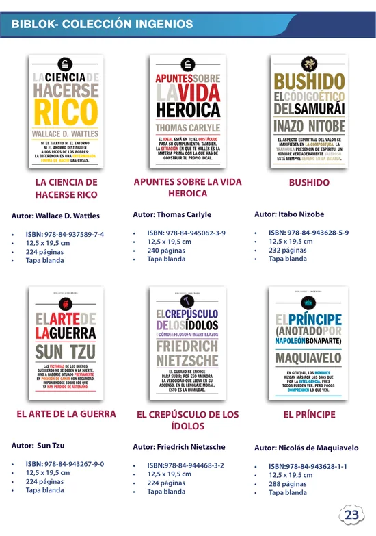 Página del catálogo con la colección Ingenios