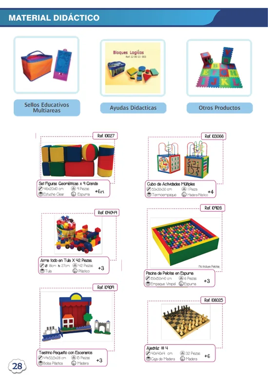 Página del catálogo con material didáctico y juegos educativos