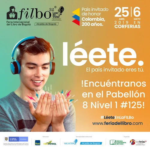 Pieza de la campaña de FILBo con fondo naranja
