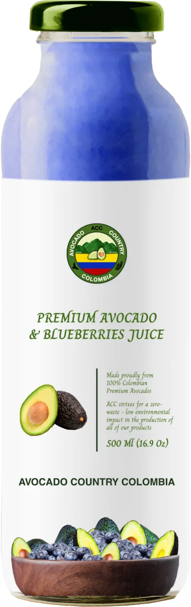 Jugo individual de aguacate y arándanos.