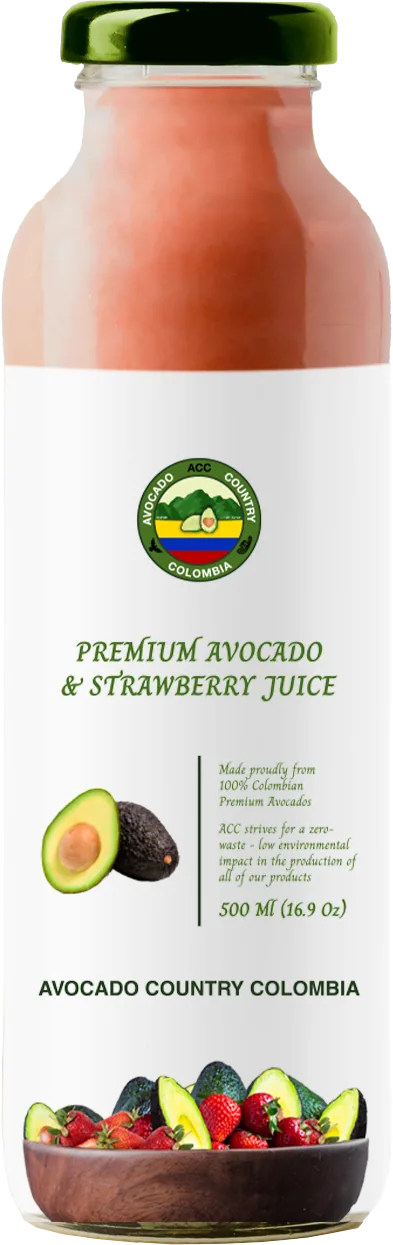 Jugo individual de aguacate y fresa.