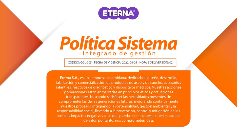 Política del sistema integrado de gestión, en la pantalla de la planta
