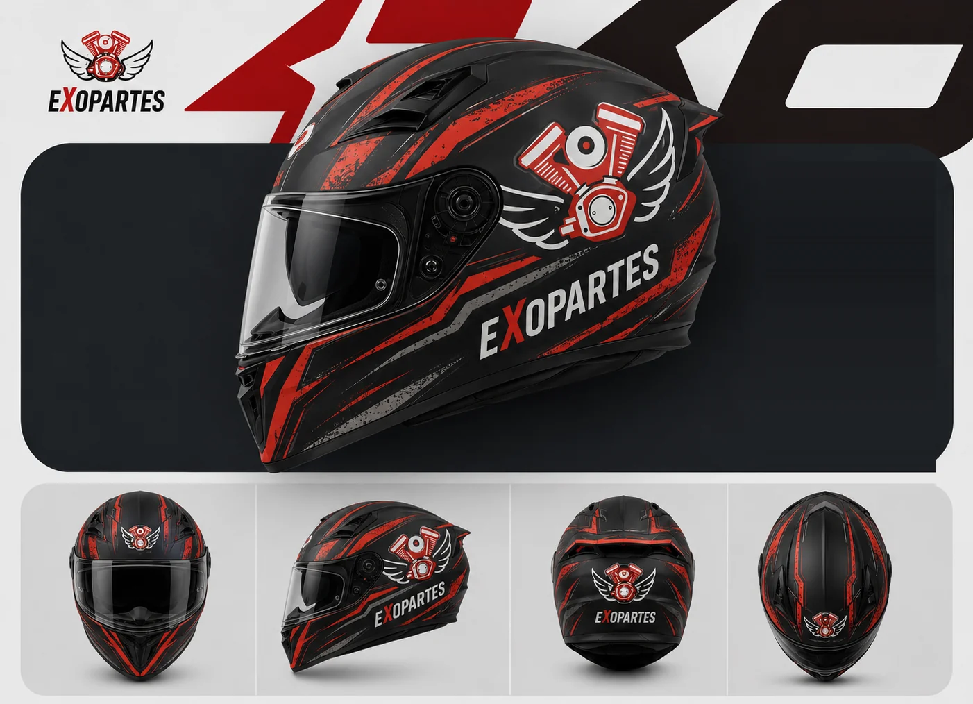 Simulación de casco con la marca aplicada