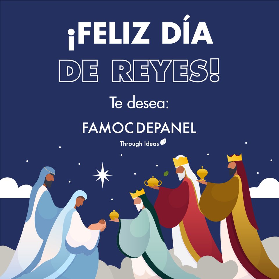 Feliz día de Reyes, con los tres reyes magos ilustrados