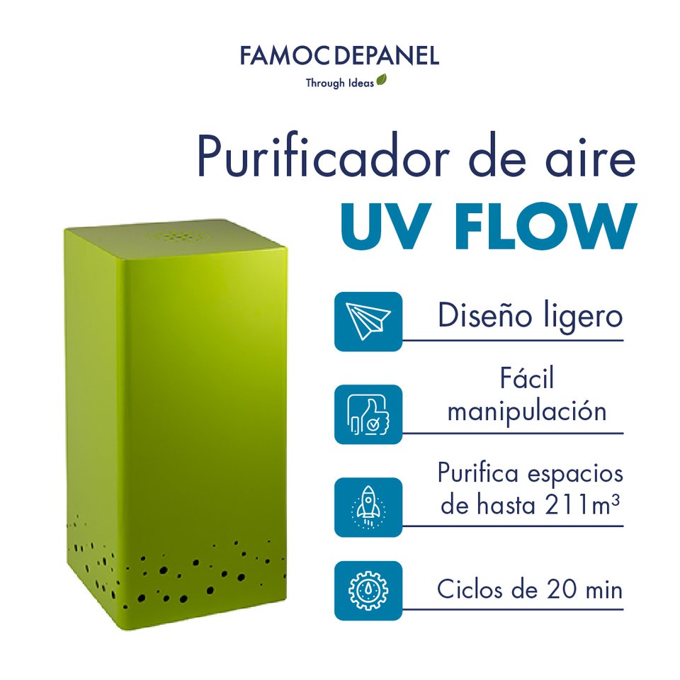 Ficha del purificador UV Flow: diseño ligero, fácil manipulación, ciclos de veinte minutos