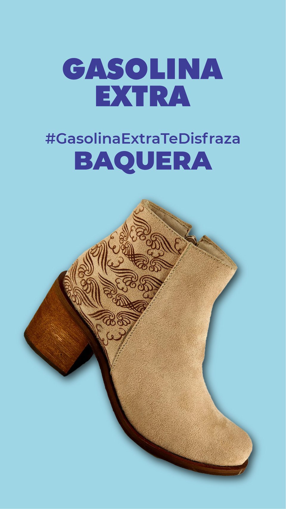 Baquera: botín de gamuza con grabado, de la serie Gasolina Extra te disfraza