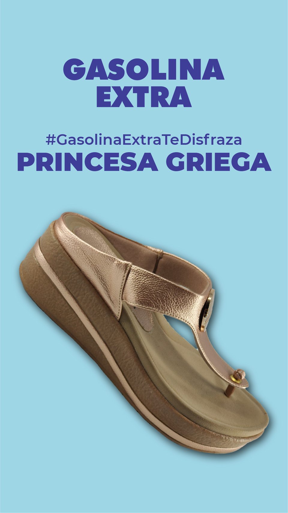 Princesa griega: sandalia dorada de plataforma, de la serie Gasolina Extra te disfraza
