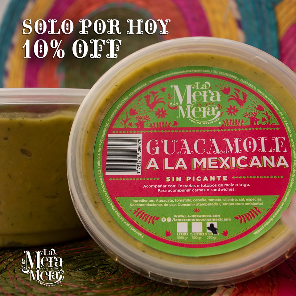 Guacamole a la mexicana sin picante, sobre la mesa