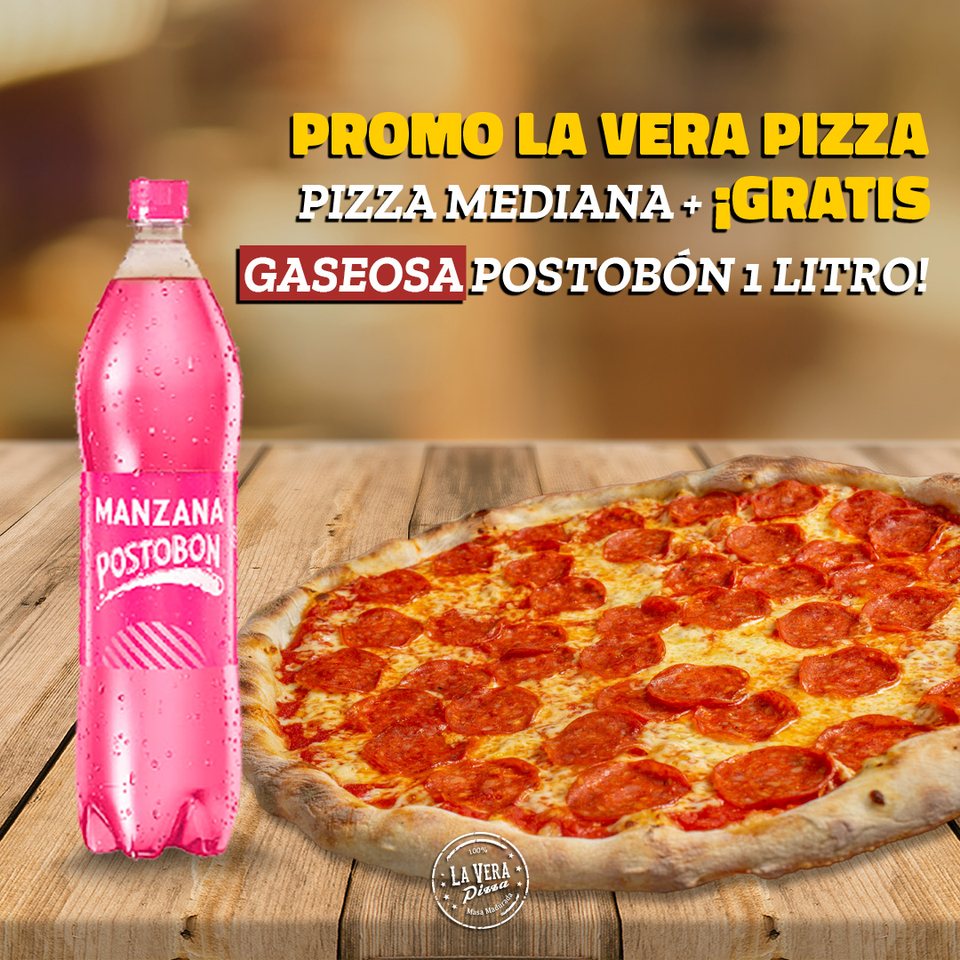 Promo: pizza mediana más gaseosa Postobón de 1 litro gratis, ene 2023