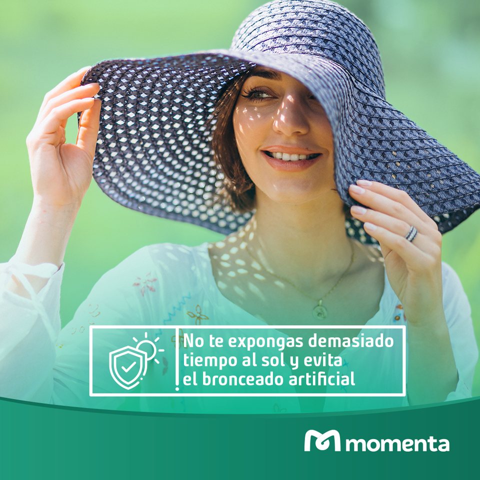 No te expongas demasiado tiempo al sol y evita el bronceado artificial